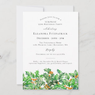 Invitación Fiesta SORPRESA 55 Holly December Birth Flower