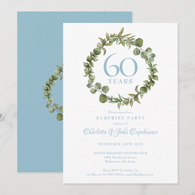 Invitación Fiesta Sorpresa 60 Aniversario Diamante Verde (Anverso / Reverso)