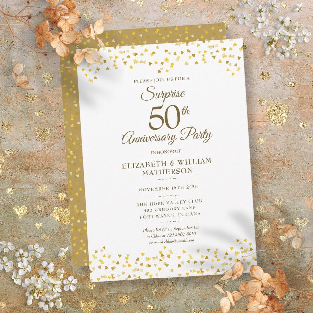 Invitación Fiesta sorpresa Aniversario del 50° Boda de Oro (Surprise Party Golden 50th Wedding Anniversary Invitation)