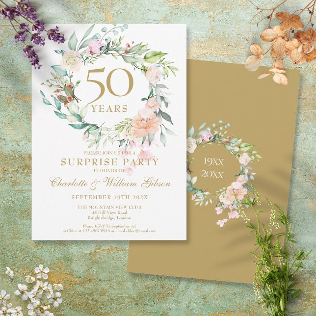 Invitación Fiesta Sorpresa Bodas de Oro Floral (Subido por el creador)