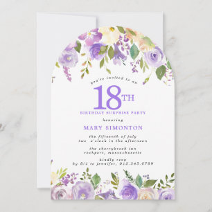 Invitación FIESTA SORPRESA Cumpleaños 18 Arco Floral Morado