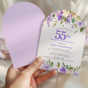 Invitación FIESTA SORPRESA Cumpleaños 55 Arco Floral Morado