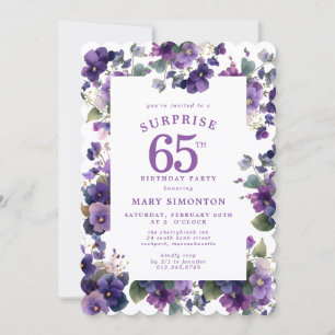 Invitación FIESTA SORPRESA Cumpleaños 65 Violetas Florales Pu