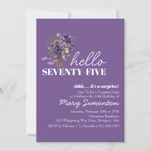 Invitación FIESTA SORPRESA Cumpleaños 75º Ramo Floral Púrpura