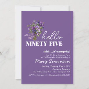 Invitación FIESTA SORPRESA Cumpleaños 95 Ramo Floral Púrpura