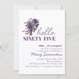 Invitación FIESTA SORPRESA Cumpleaños 95 Ramo Floral Púrpura