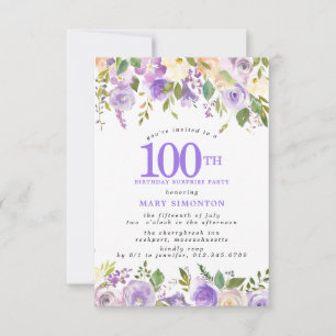 Invitación FIESTA SORPRESA Cumpleaños número 100 Hermosa Flor