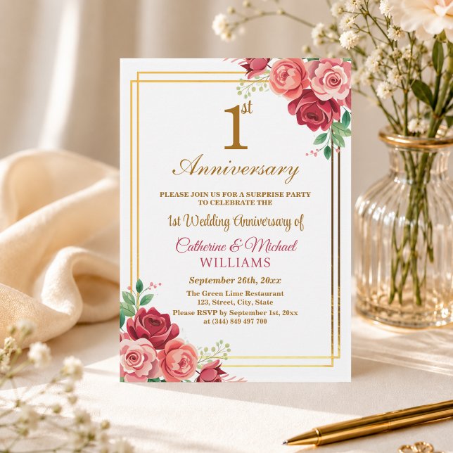 Invitación Fiesta Sorpresa de 1er Aniversario de Boda con Mar (Subido por el creador)