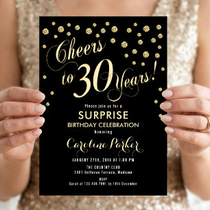 Invitación Fiesta sorpresa de 30 cumpleaños - dorado negro