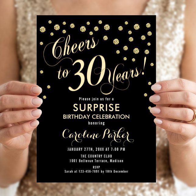 Invitación Fiesta sorpresa de 30 cumpleaños - dorado negro (Subido por el creador)