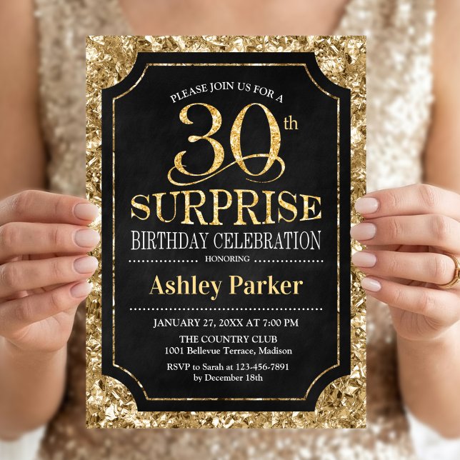 Invitación Fiesta sorpresa de 30 cumpleaños - dorado negro (Subido por el creador)