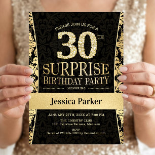Invitación Fiesta sorpresa de 30 cumpleaños - dorado negro