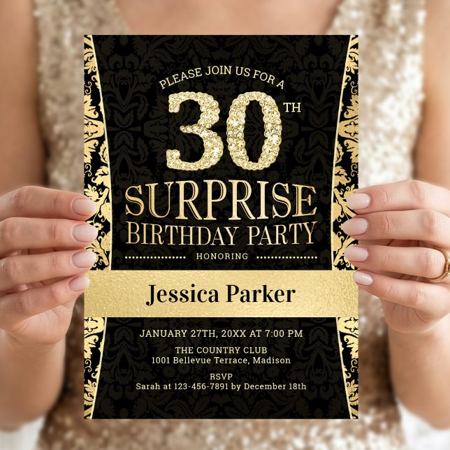 Invitación Fiesta sorpresa de 30 cumpleaños - dorado negro (Subido por el creador)