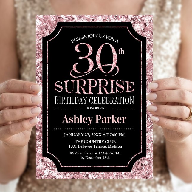 Invitación Fiesta sorpresa de 30 cumpleaños - Rosa Dorado Neg (Subido por el creador)