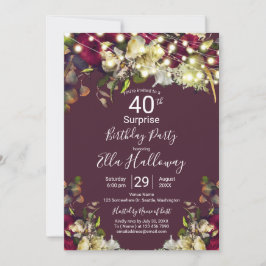 Invitación Fiesta sorpresa de 40 años Marsala y rosas marfil