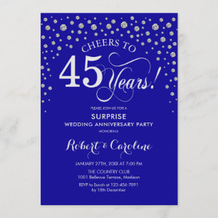 Invitación Fiesta sorpresa de 45 aniversario - azul zafiro