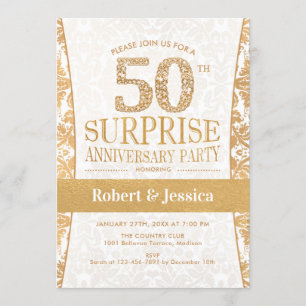 Invitación Fiesta sorpresa de 50 aniversario - dorado blanco