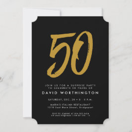 Invitación fiesta sorpresa de 50 cumpleaños negro oro