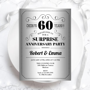 Invitación Fiesta sorpresa de 60 aniversario - Plata Negro