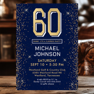 Invitación Fiesta Sorpresa de 60 Cumpleaños en Azul Marino Mo