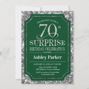 Invitación Fiesta sorpresa de 70 cumpleaños - Plata Verde