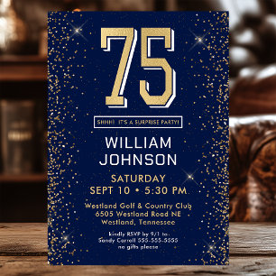 Invitación Fiesta sorpresa de 75 cumpleaños azul marino moder