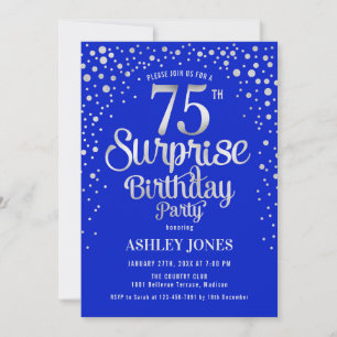 Invitación Fiesta sorpresa de 75 cumpleaños - Plata y azul re
