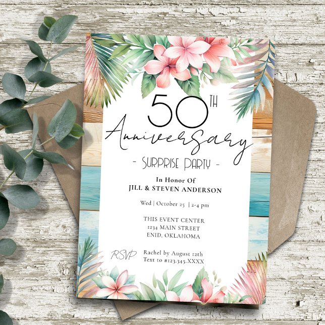 Invitación Fiesta sorpresa de aniversario 50 Tropical  (Subido por el creador)