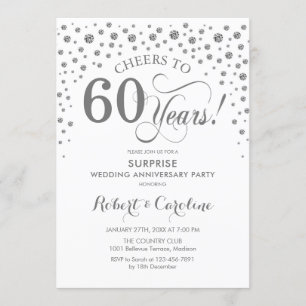 Invitación Fiesta sorpresa de aniversario 60 - Blanco platead
