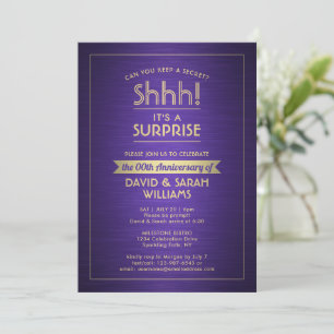 Invitación Fiesta sorpresa de aniversario cepillado morado y