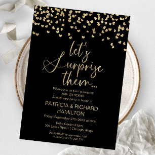 Invitación Fiesta sorpresa de aniversario de bodas de oro neg