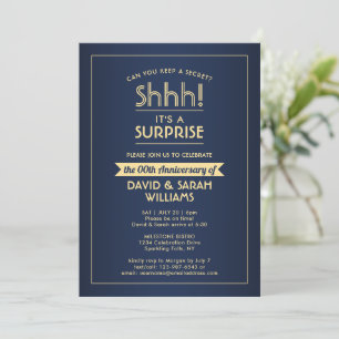 Invitación Fiesta Sorpresa de Aniversario Elegante Azul Marin