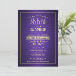 Invitación Fiesta Sorpresa de Aniversario Morado y Dorado Bri