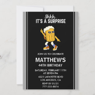 Invitación Fiesta Sorpresa de Cerveza Divertida Cumpleaños 44