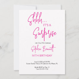 Invitación Fiesta sorpresa de cumpleaños 50 Script Pink 