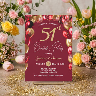 Invitación Fiesta sorpresa de cumpleaños 51 dorado burgundy b