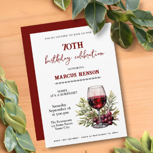 Invitación Fiesta Sorpresa de Cumpleaños 70 con Copa de Vino 