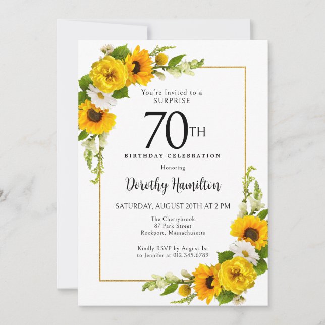 Invitación Fiesta sorpresa de cumpleaños 70 de Sunflower Dais (Anverso)