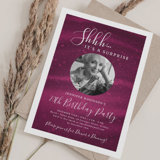 Invitación Fiesta sorpresa de cumpleaños 70 Glam rosa