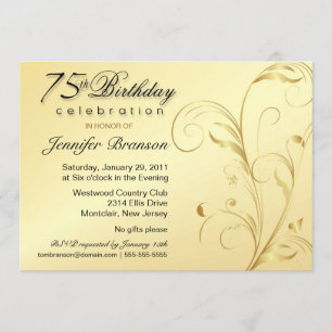 Invitación Fiesta sorpresa de cumpleaños 75 - Elegante floral