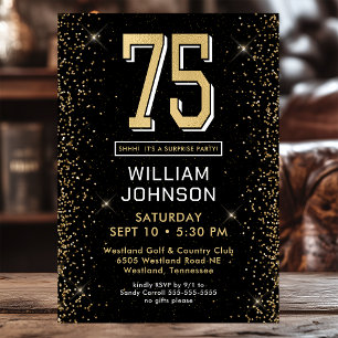 Invitación Fiesta sorpresa de cumpleaños 75 Moderno Negro Fot
