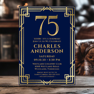 Invitación Fiesta Sorpresa de Cumpleaños 75 Navy Blue Gold