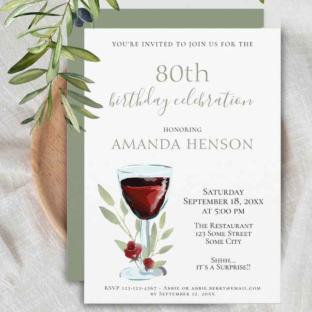Invitación Fiesta sorpresa de cumpleaños 80 rústica con vino  (Subido por el creador)