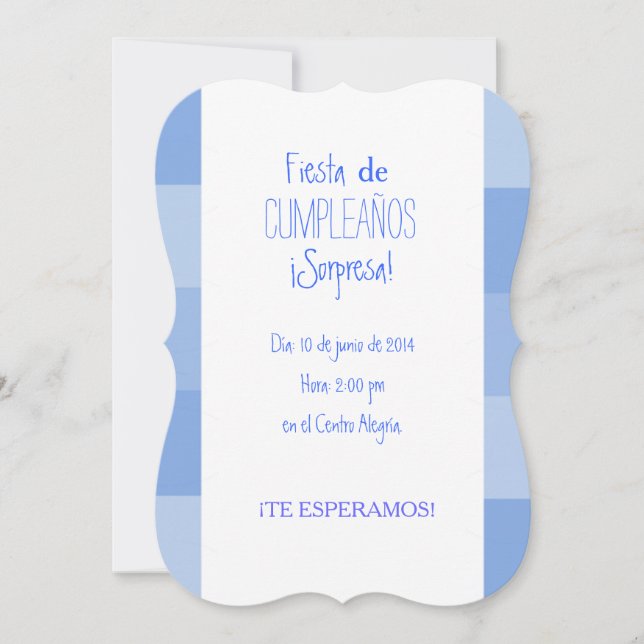 Invitación - Fiesta Sorpresa de cumpleaños - Azul (Anverso)