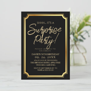 Invitación Fiesta sorpresa de cumpleaños número 50 Black Gold