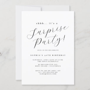 Invitación Fiesta Sorpresa de Escritura Negra Elegante