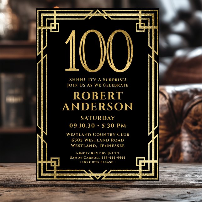 Invitación Fiesta sorpresa de foto de cumpleaños 100 de Black (Subido por el creador)