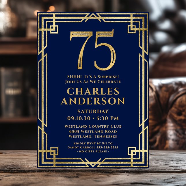 Invitación Fiesta sorpresa de foto de cumpleaños 75 de Navy B (Subido por el creador)
