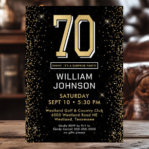 Invitación Fiesta sorpresa de foto del 70 cumpleaños en negro