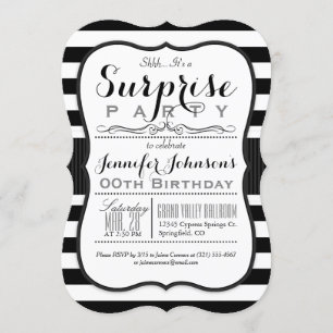 Invitación Fiesta sorpresa de franjas blancas y negras